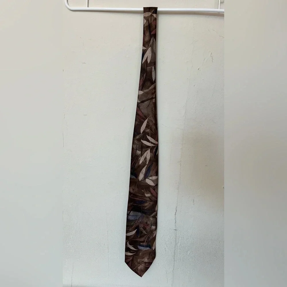 Christian Dior Monsieur Brown Abstract Leaf Nature Print Office Necktie Mens Tie